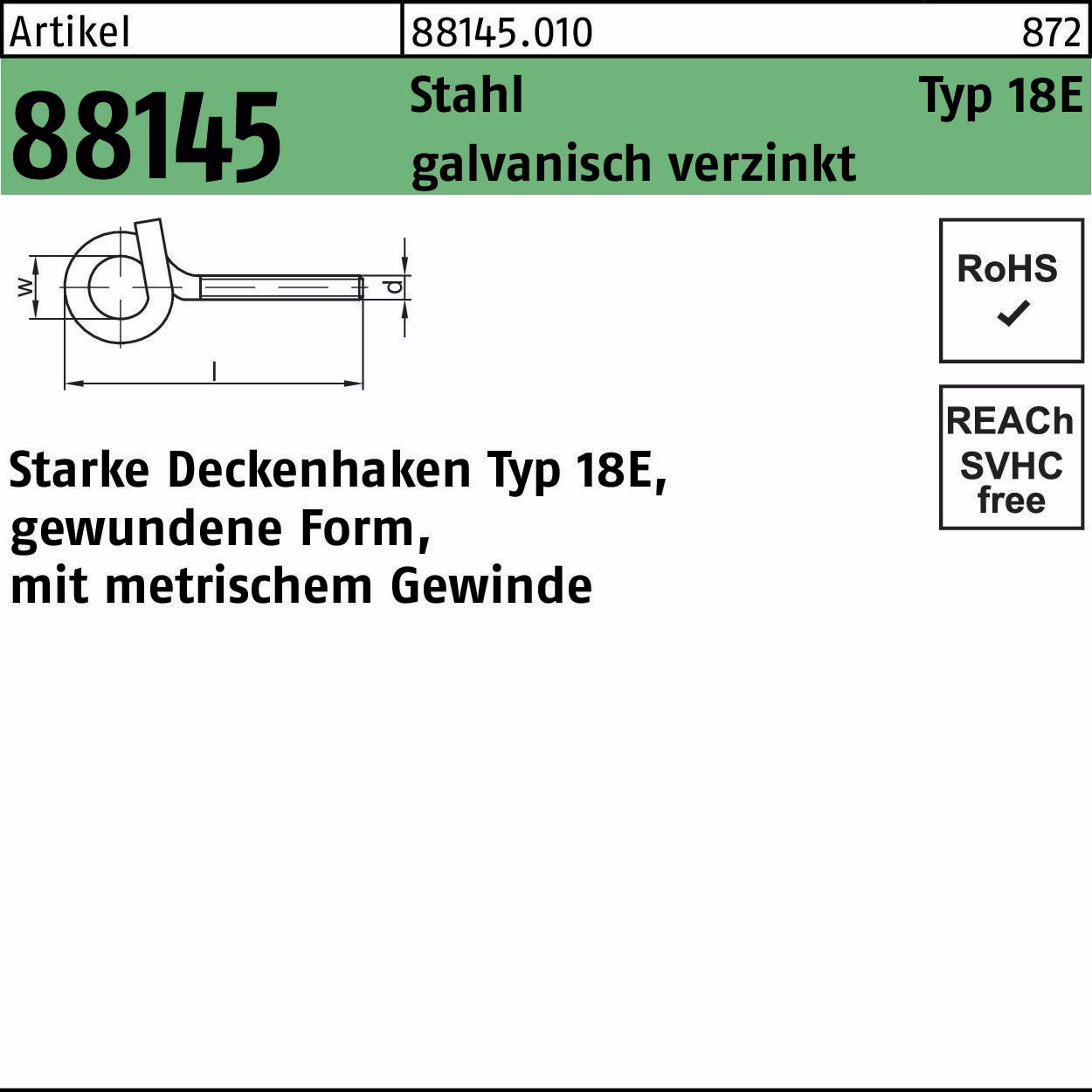 Deckenhaken R 88145 Typ 18E 22 Stahl galv.verz.
