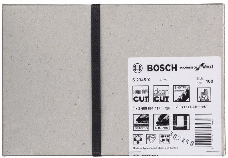 Säbelsägeblatt S 2345 X L.200mm B.19mm TPI 6-10 2,5-4,3mm 100 St./Karte