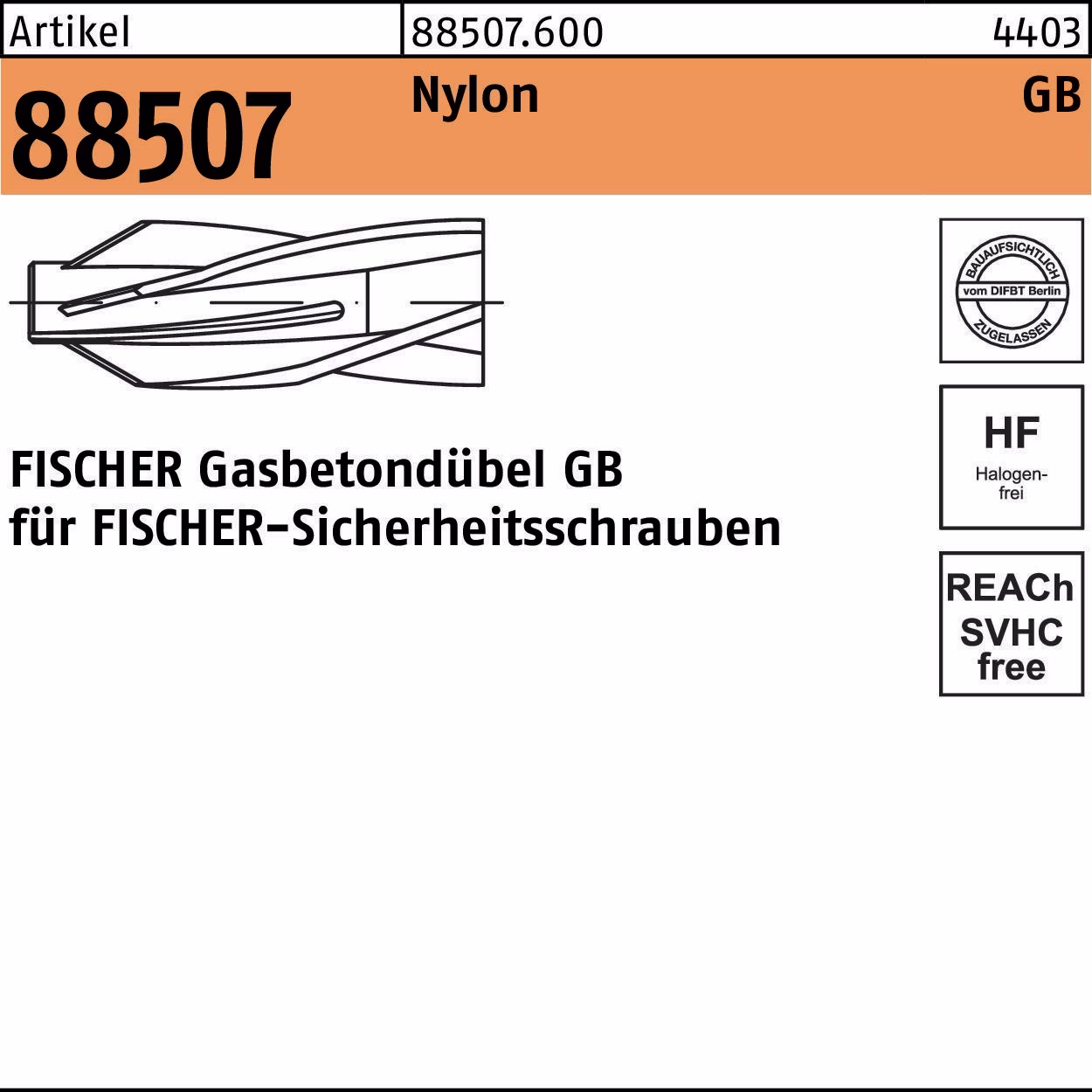 Gasbetondübel R 88507 GB Nylon