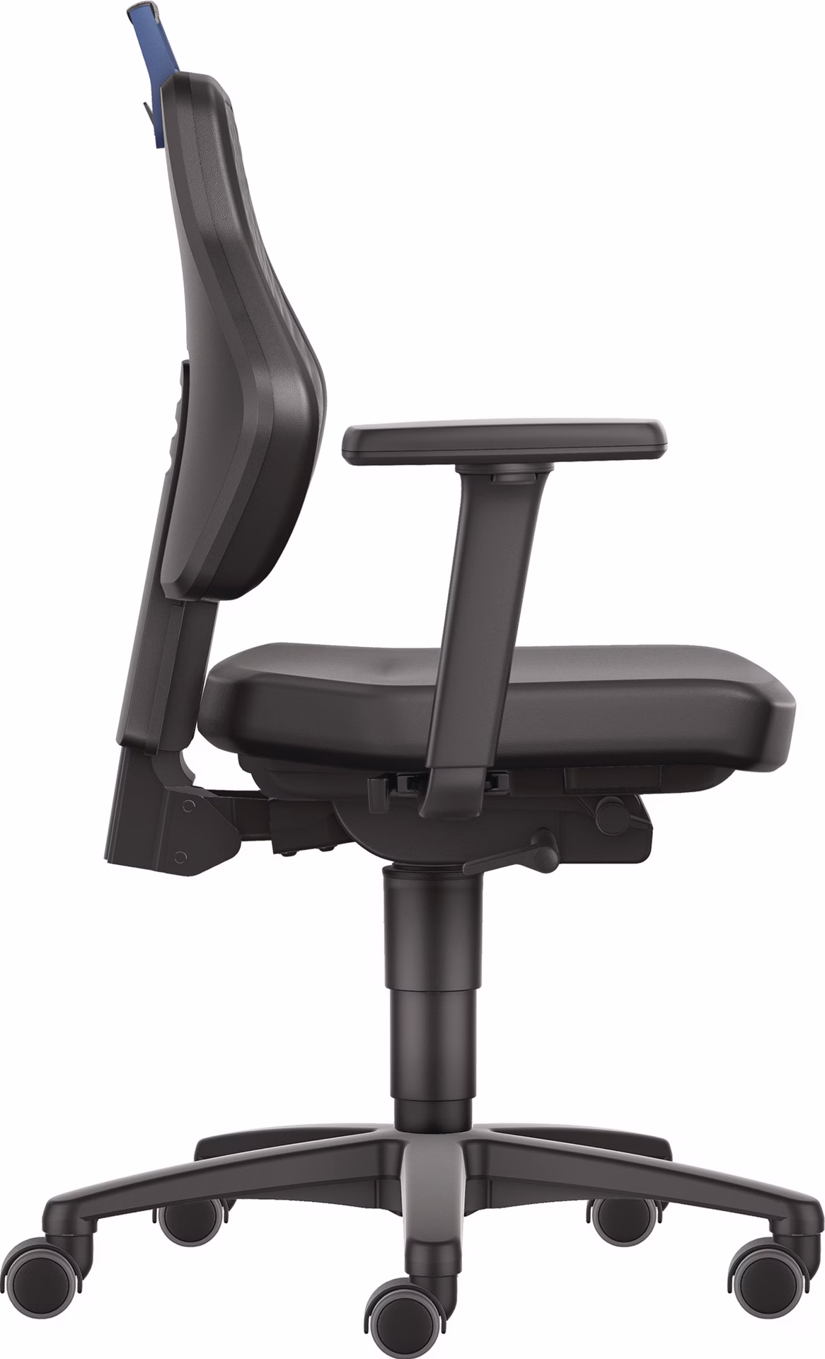 Arbeitsdrehstuhl Rl.Kunstleder schwarz Grifffarbe blau 450-600mm