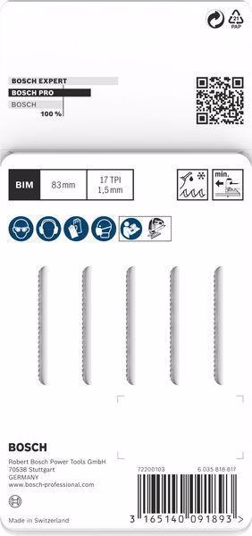 Stichsägeblatt T 118 EOF Gesamt-L.83mm Zahnt.1,5mm BIM 5 St./Karte