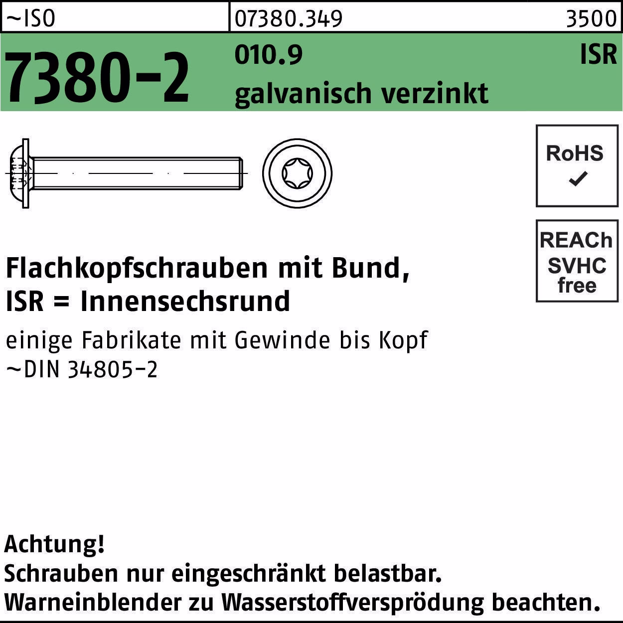 Flachkopfschraube ISO 7380-2 Bund/ISR 10.9 galv.verz.