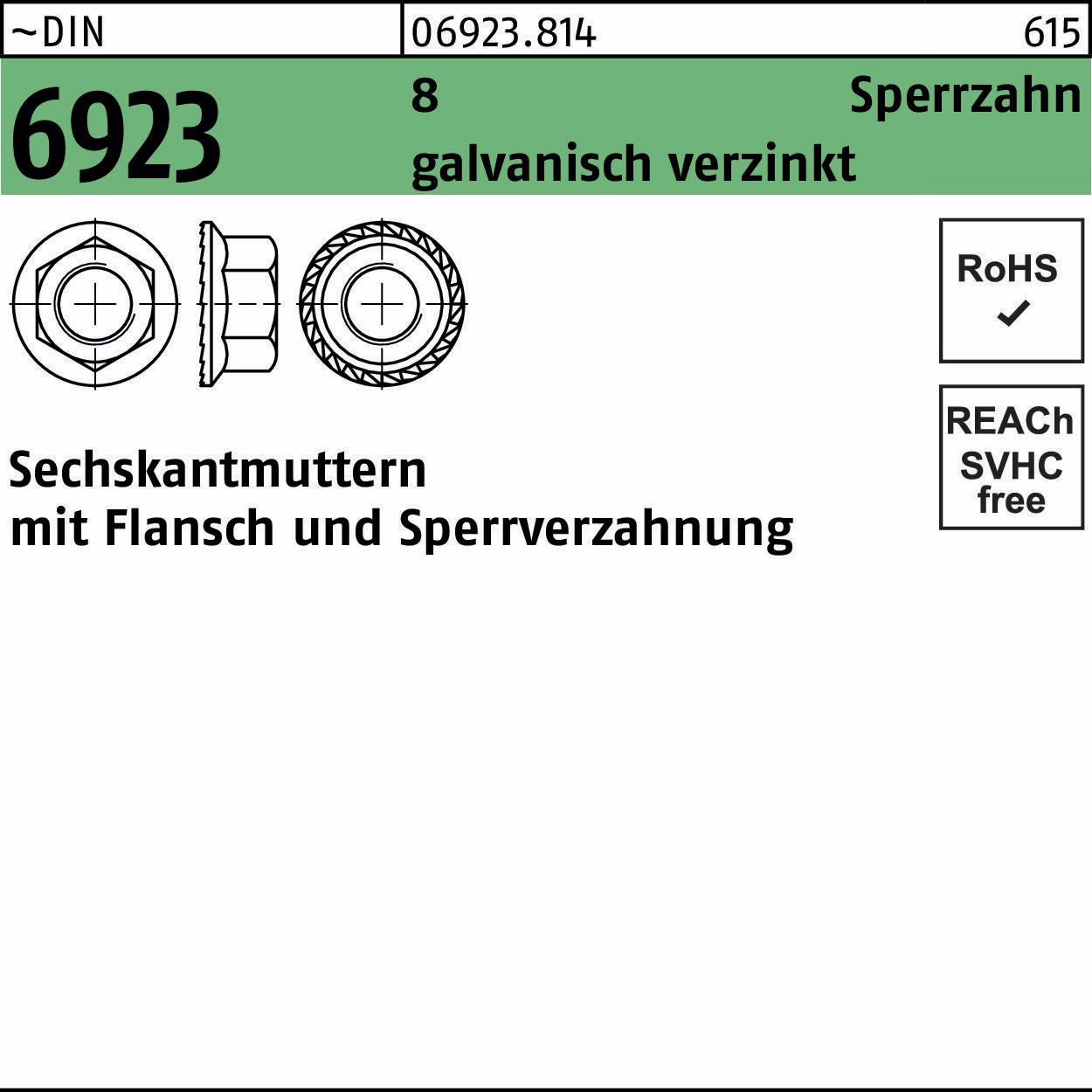 Sechskantmutter DIN 6923 Flansch/Sperrverzahnung M16 8 gal Zn 50 Stück