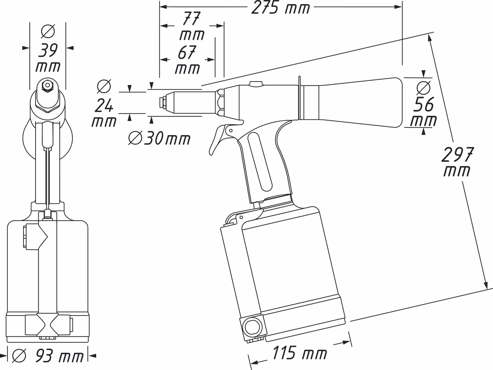 Druckluftblindnietgerät 9037N-2 14700N 3-6,4mm
