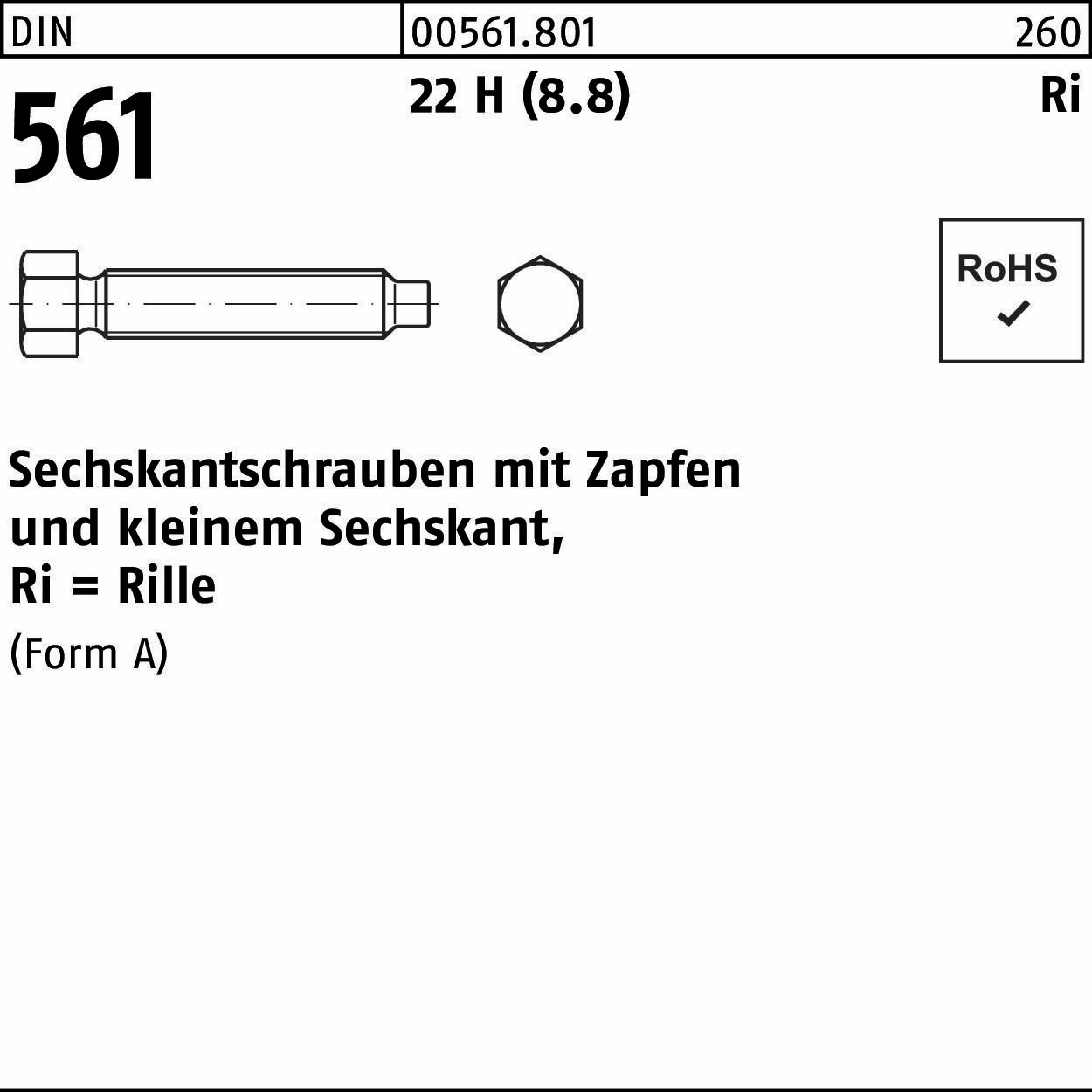 Sechskantschraube DIN 561 Zapfen AM 8x 45 22 H (8.8) 50 Stück