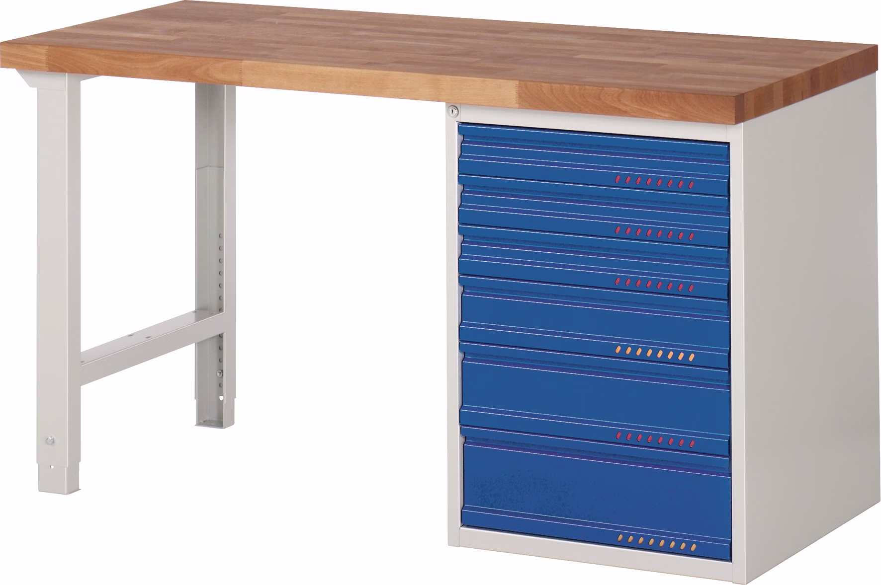 Werkbank Ser.BK 650 B1500xT700xH840mm Buche lichtgrau/blau 6 Schubl