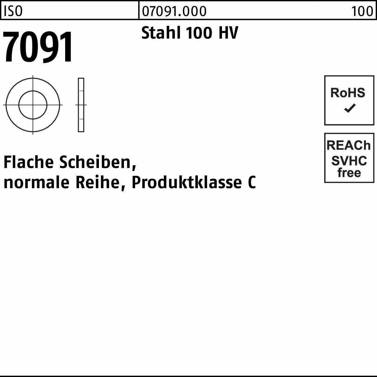 Unterlegscheibe ISO 7091 Stahl 100 HV