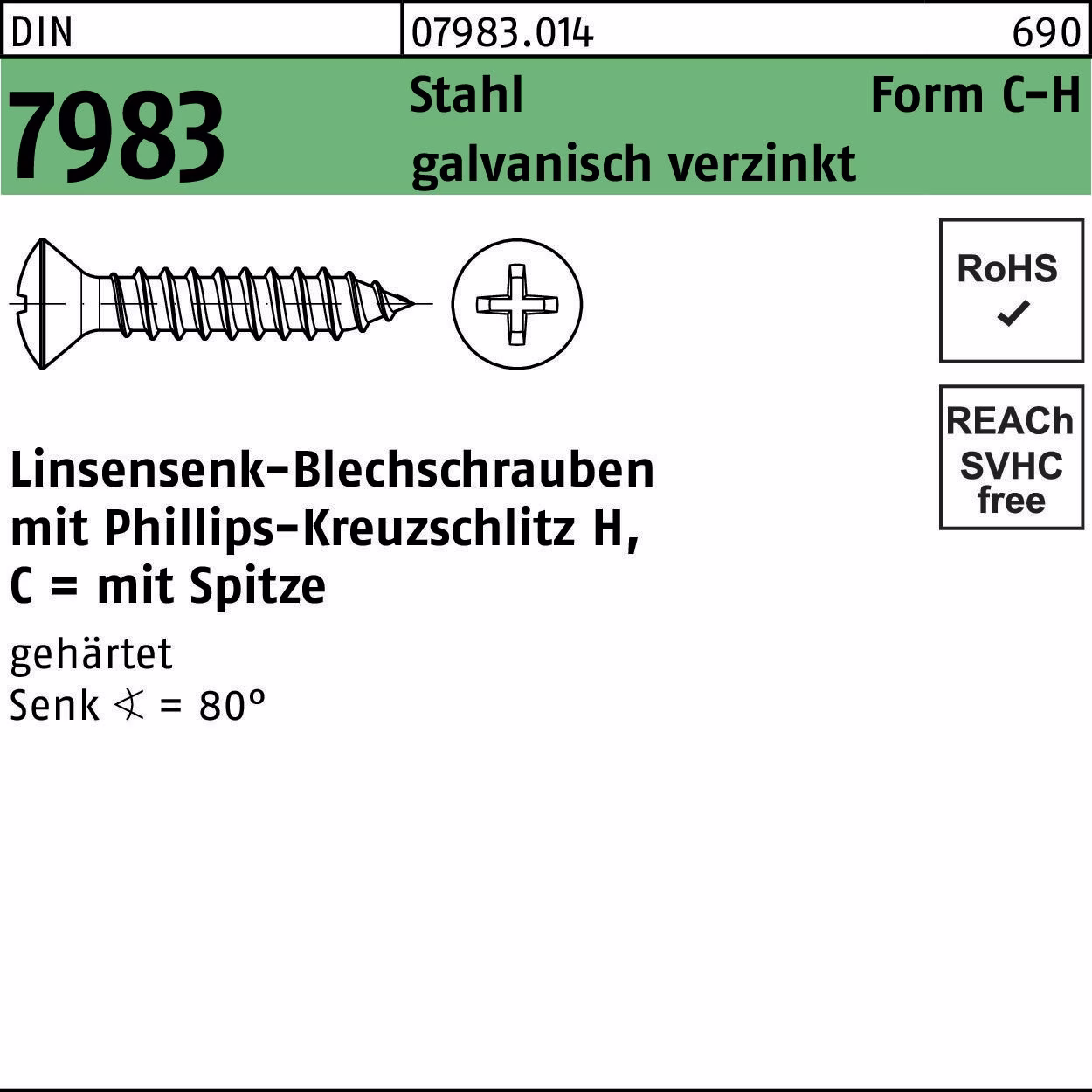 Linsensenkblechschraube DIN 7983 PH C