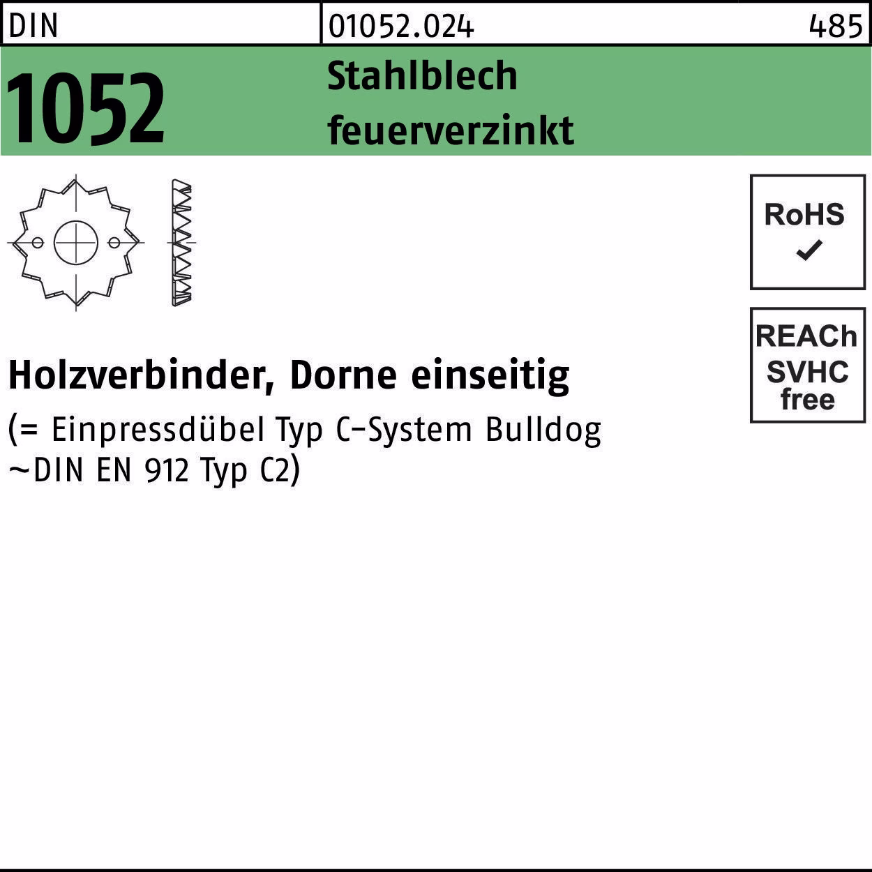 Holzverbinder DIN 1052 einseitig 62 M12 Stahlblech feuerverz. 150 Stück