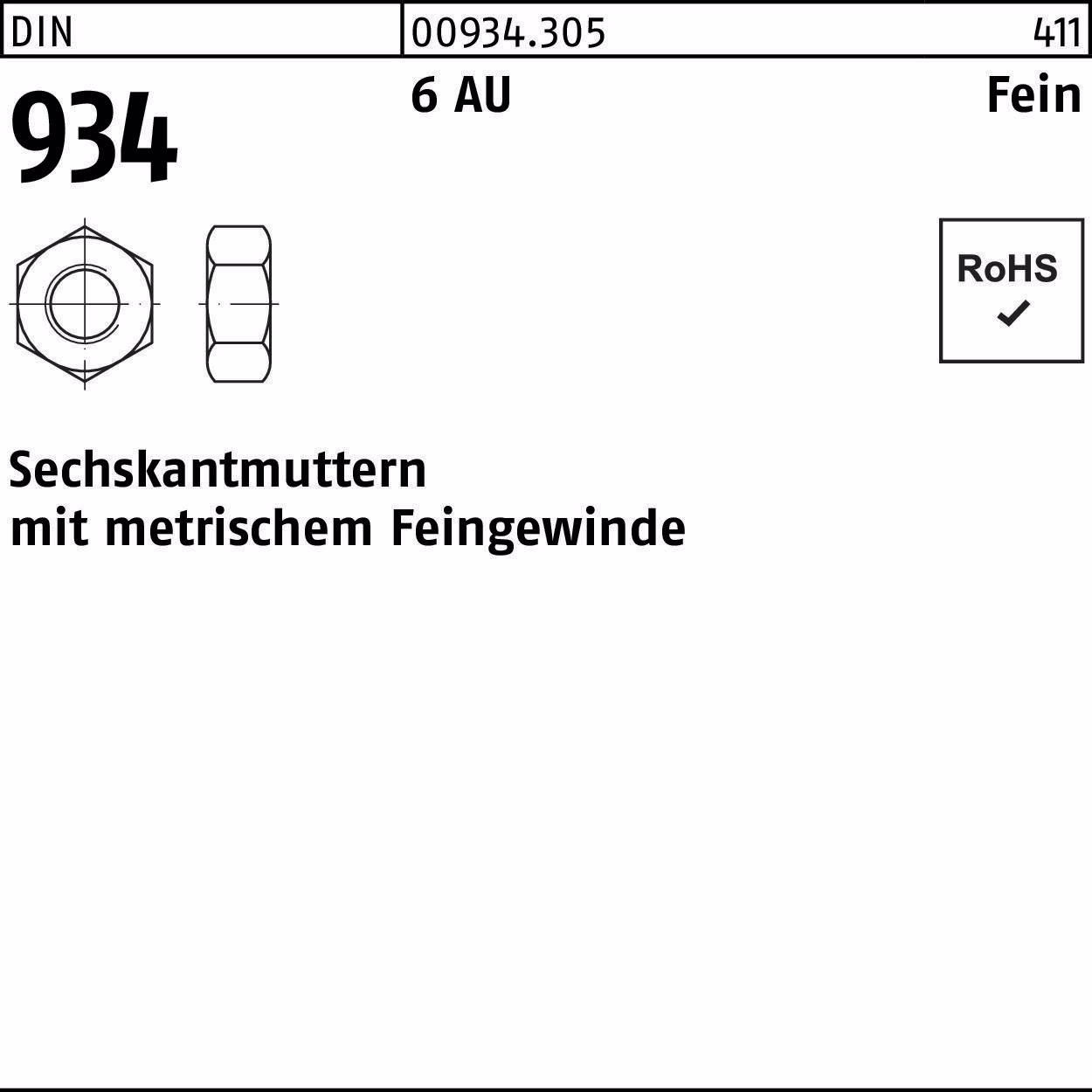 Sechskantmutter DIN 6 Automatenstahl