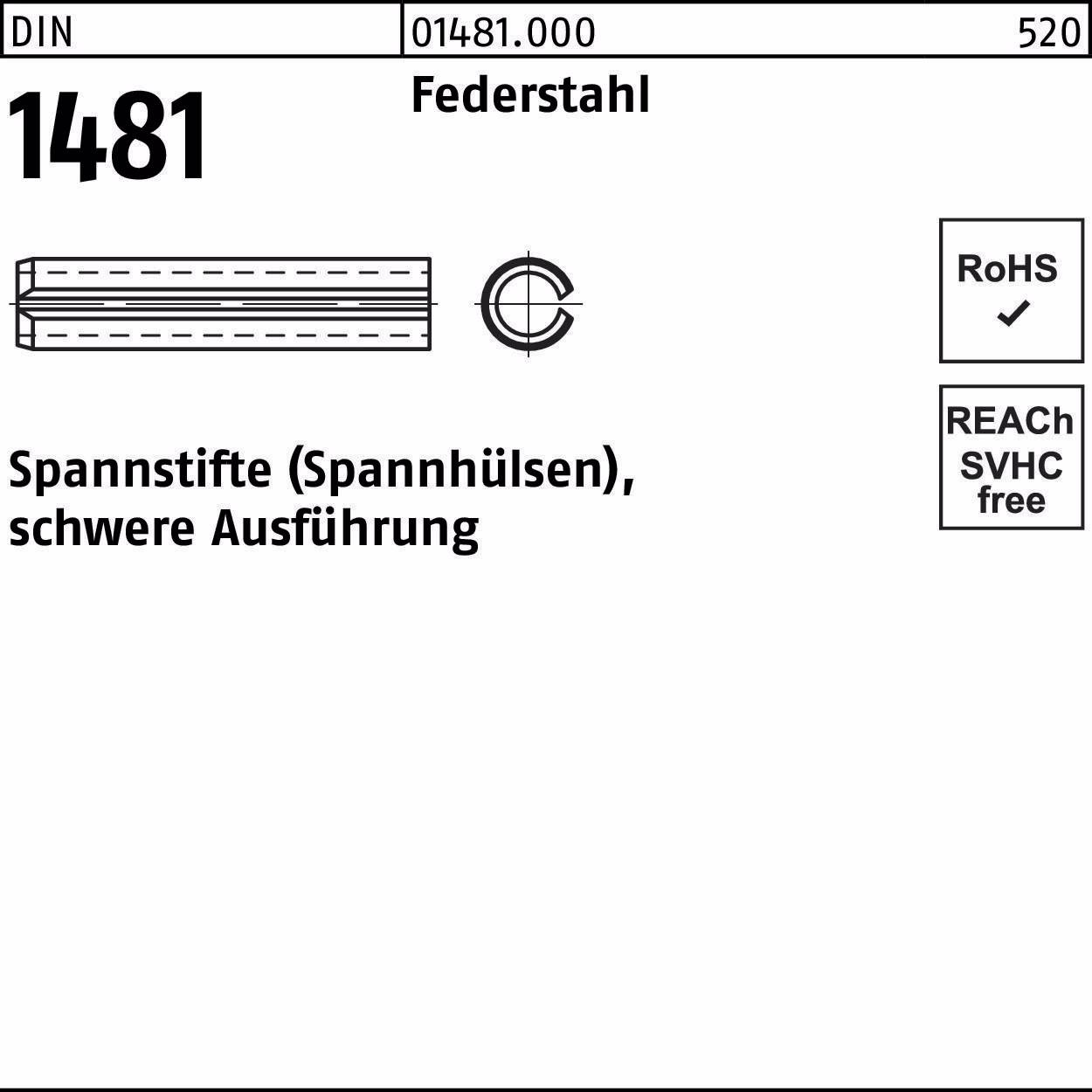Spannstift DIN 1481 Federstahl schwere Ausführung