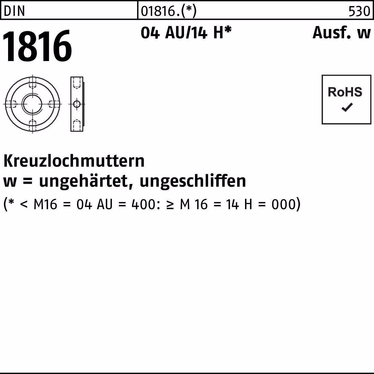 Kreuzlochmutter DIN Automatenstahl/14 H