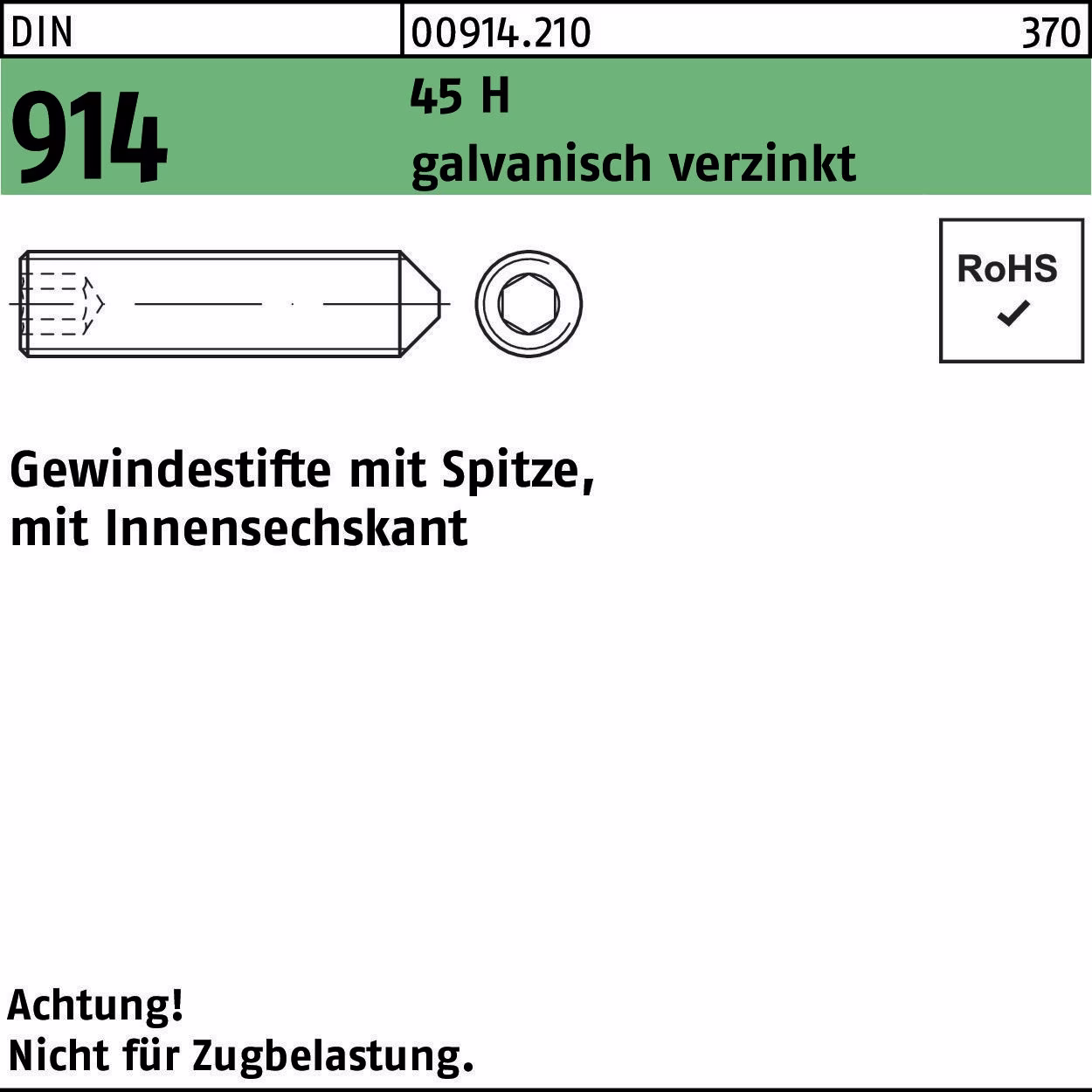 Gewindestift DIN 914 Spitze/Innen-6kt M12x12 45 H galv.verz. 200St.