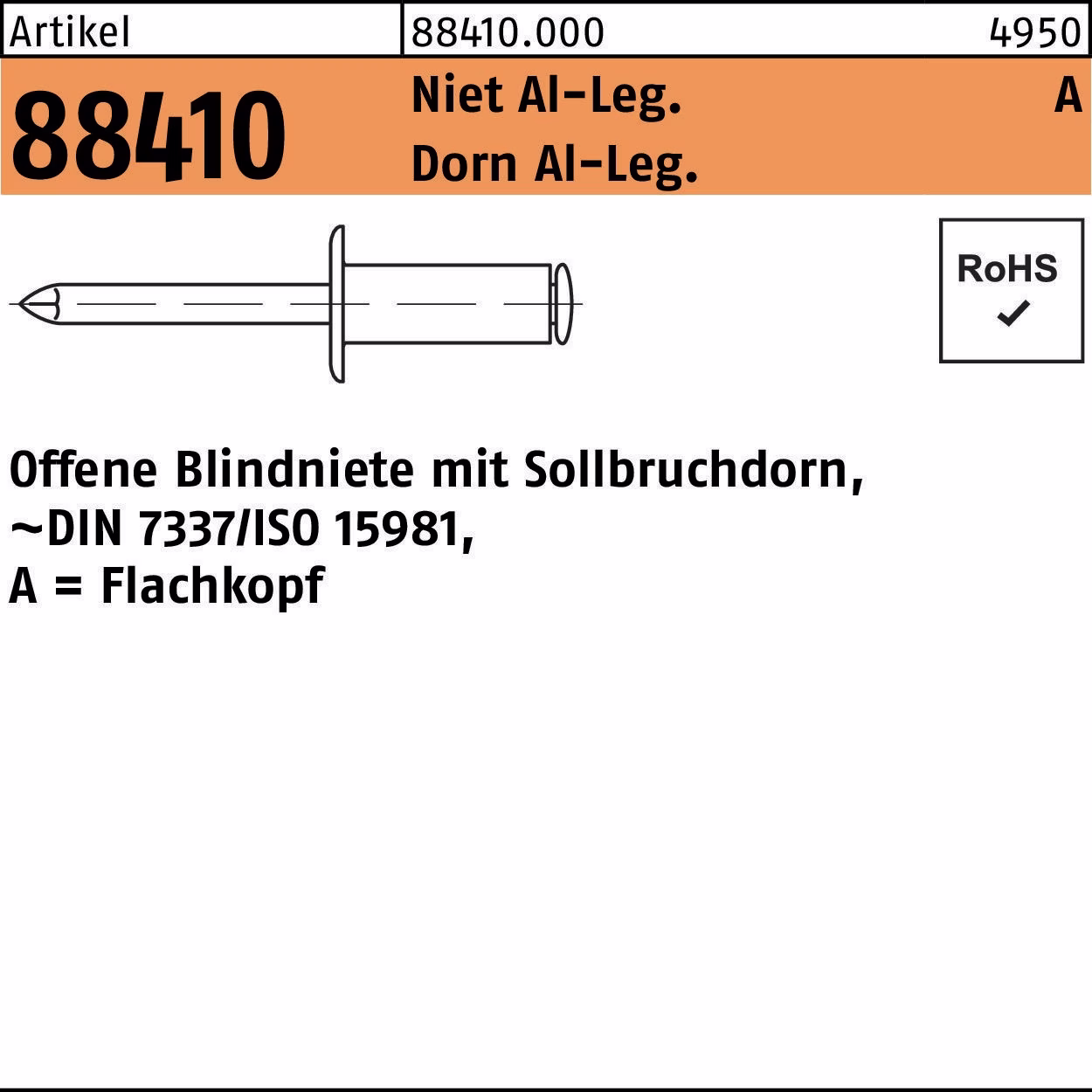 Blindniete R 88410 FLAKO Niet Aluminium/Dorn Aluminium 500St.