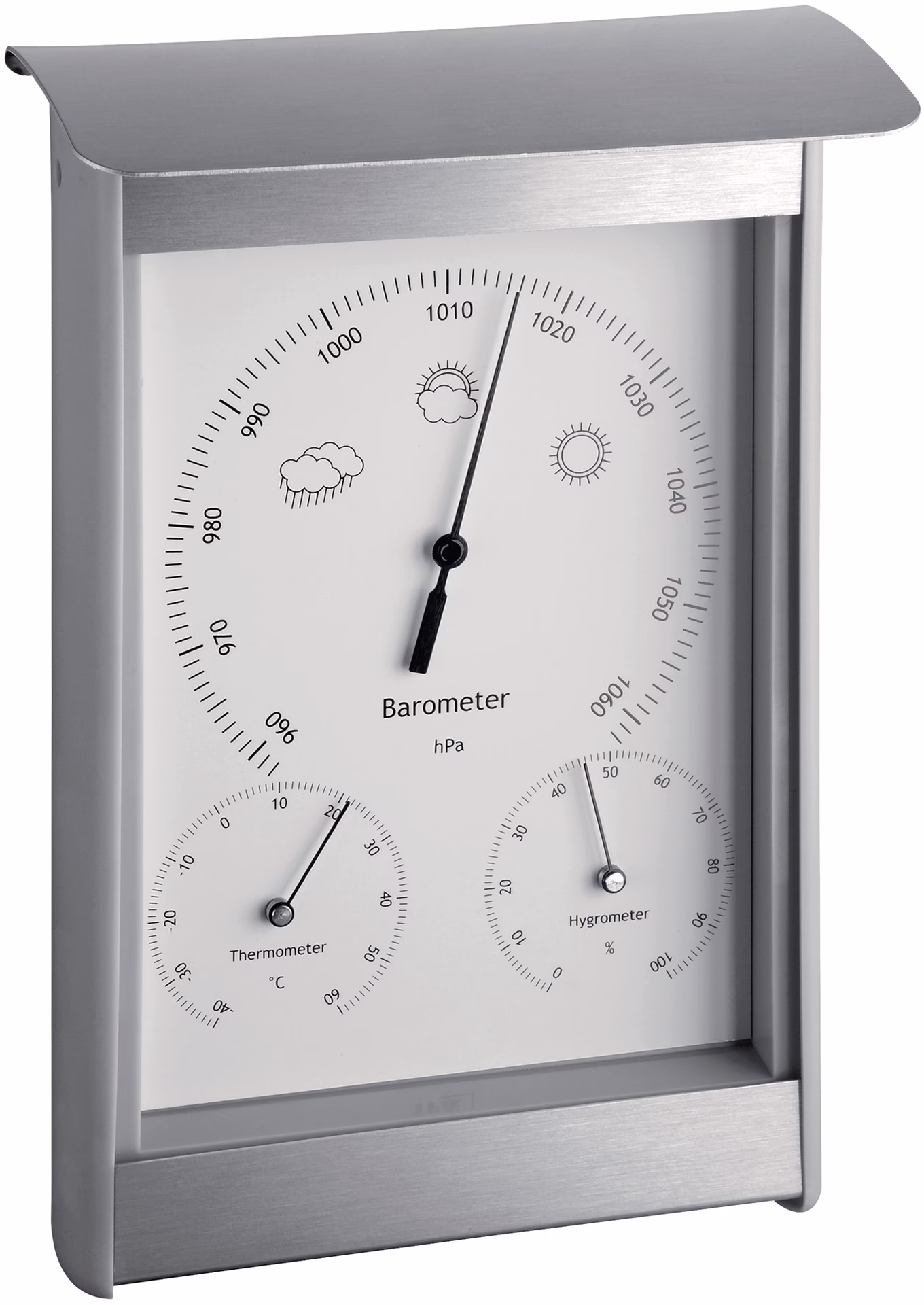 Wetterstation H215xB145xT70mm silber/weiß Alu/KU f.innen/außen
