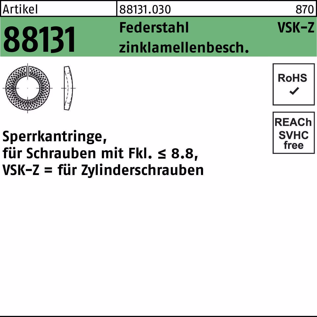Sperrkantring R 88131 VSK-Z Federstahl zinklamellenb.