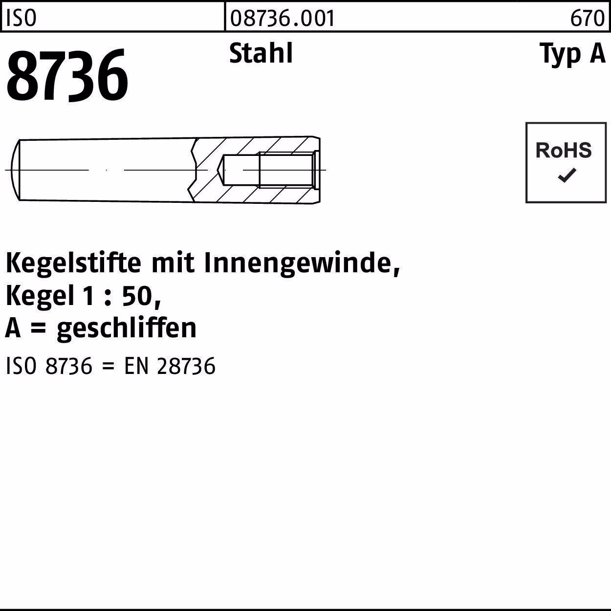 Kegelstift ISO 8736 A Stahl Kegel 1:50