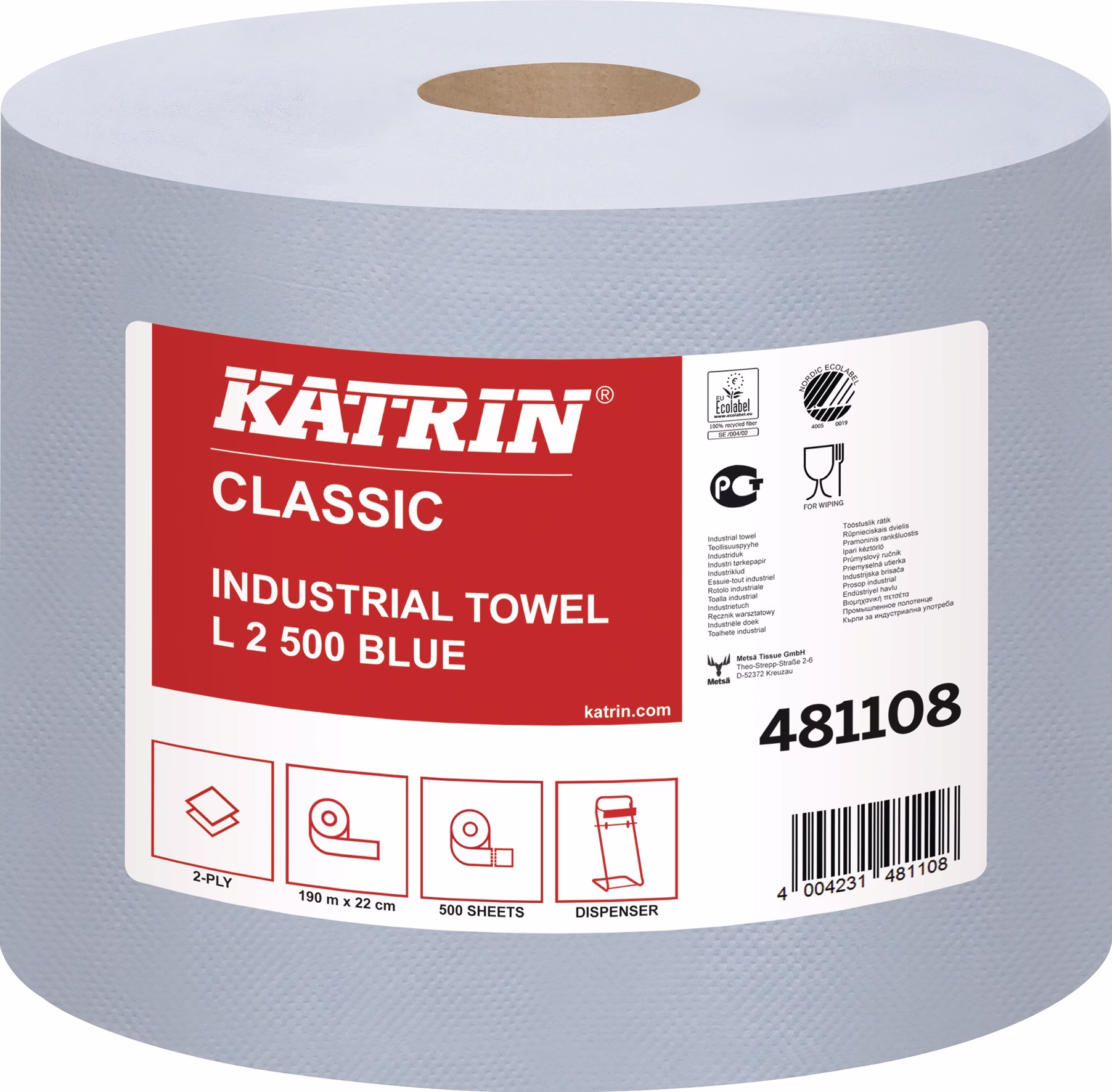 Putztuchrolle Katrin Classic L 2 L.ca.360 mmxB.ca.220mm blau 2-lag.2 RL/VE