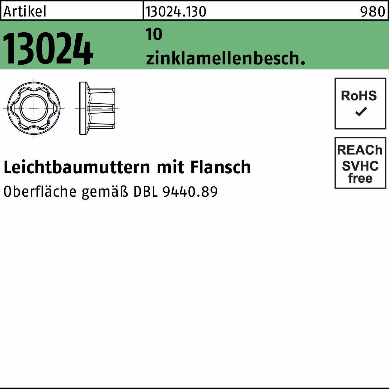 Leichtbaumutter R 13024 M16x 1,5 10 DBL9440.89 300 Stück