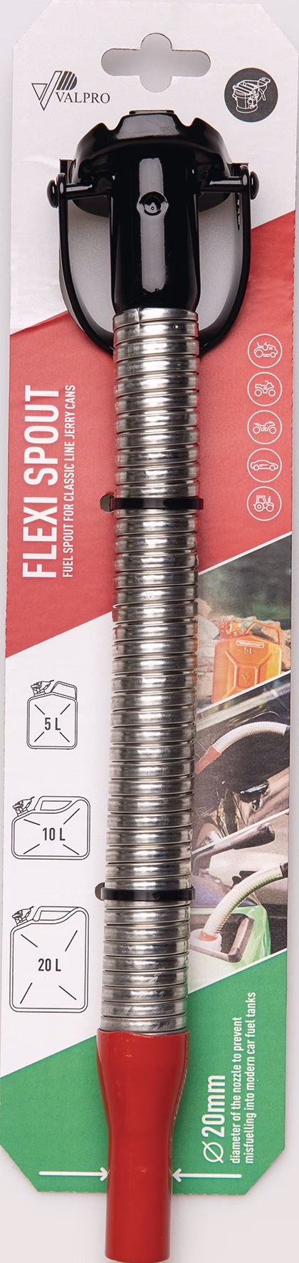 Ausgießstutzen f.Benzin L.380mm B.68mm rot-schwarz H.60mm 330g
