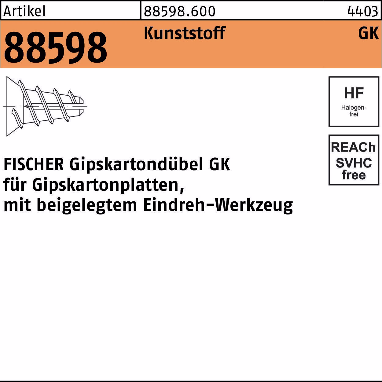 Gipskartondübel R 88598 5,0x22 Ku. 100 Stück