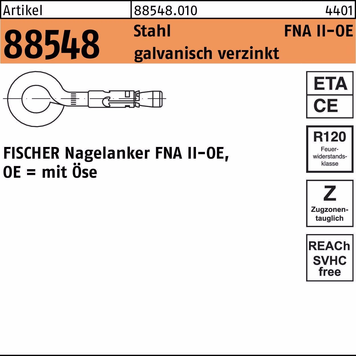 Nagelanker R 88549 Öse FNA II 6x25 OE Stahl galv.verz. 50St