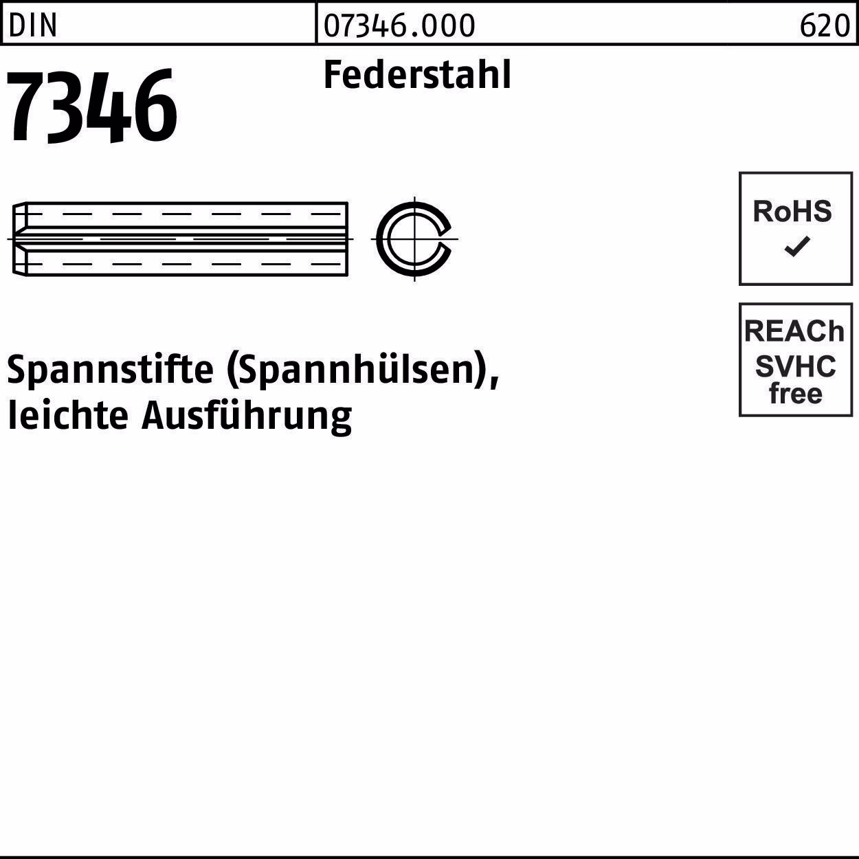 Spannstift DIN 7346 Federstahl leichte Ausf.