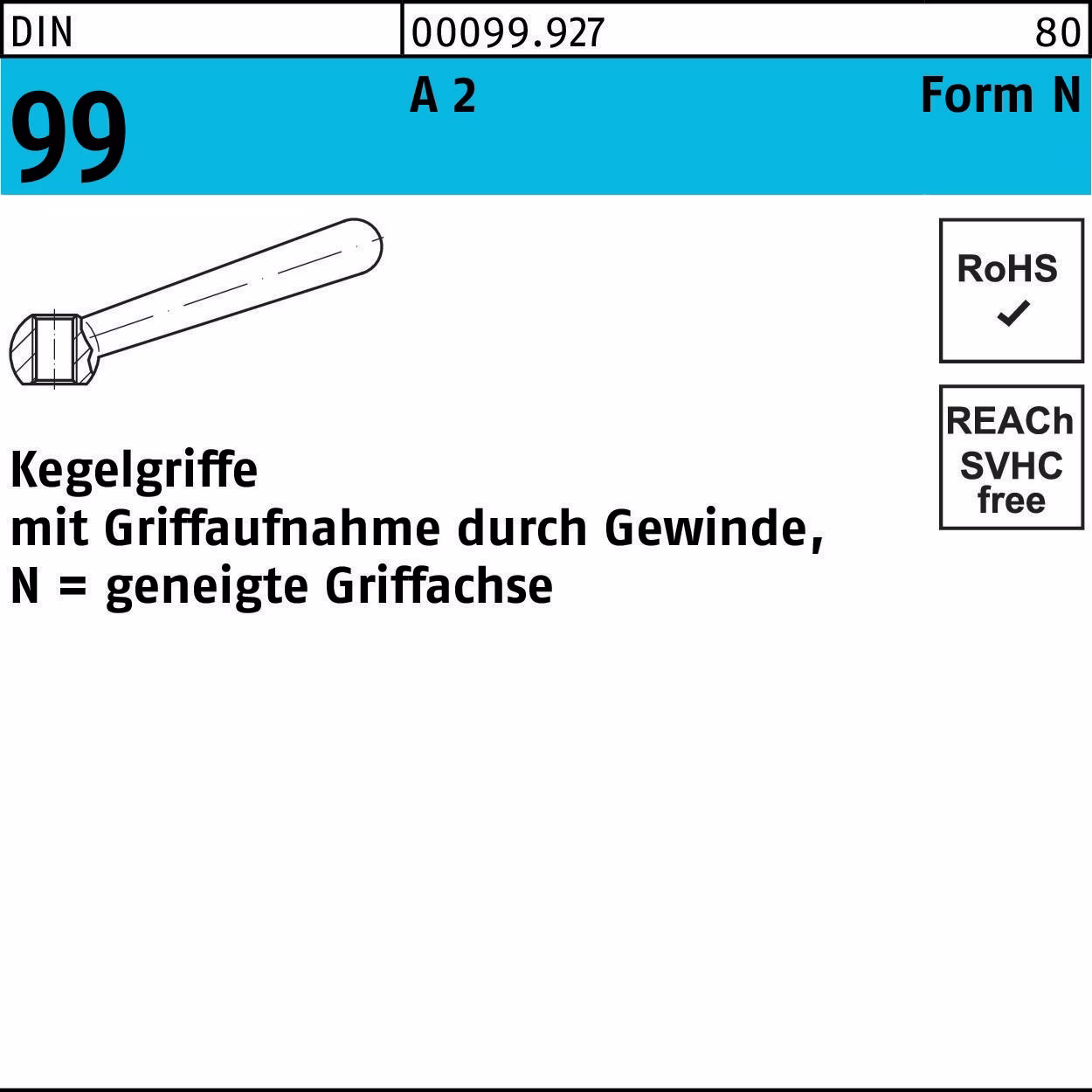 Kegelgriff DIN 99 N 80 M 10 A 2 geneigte Griffachse 10 Stück