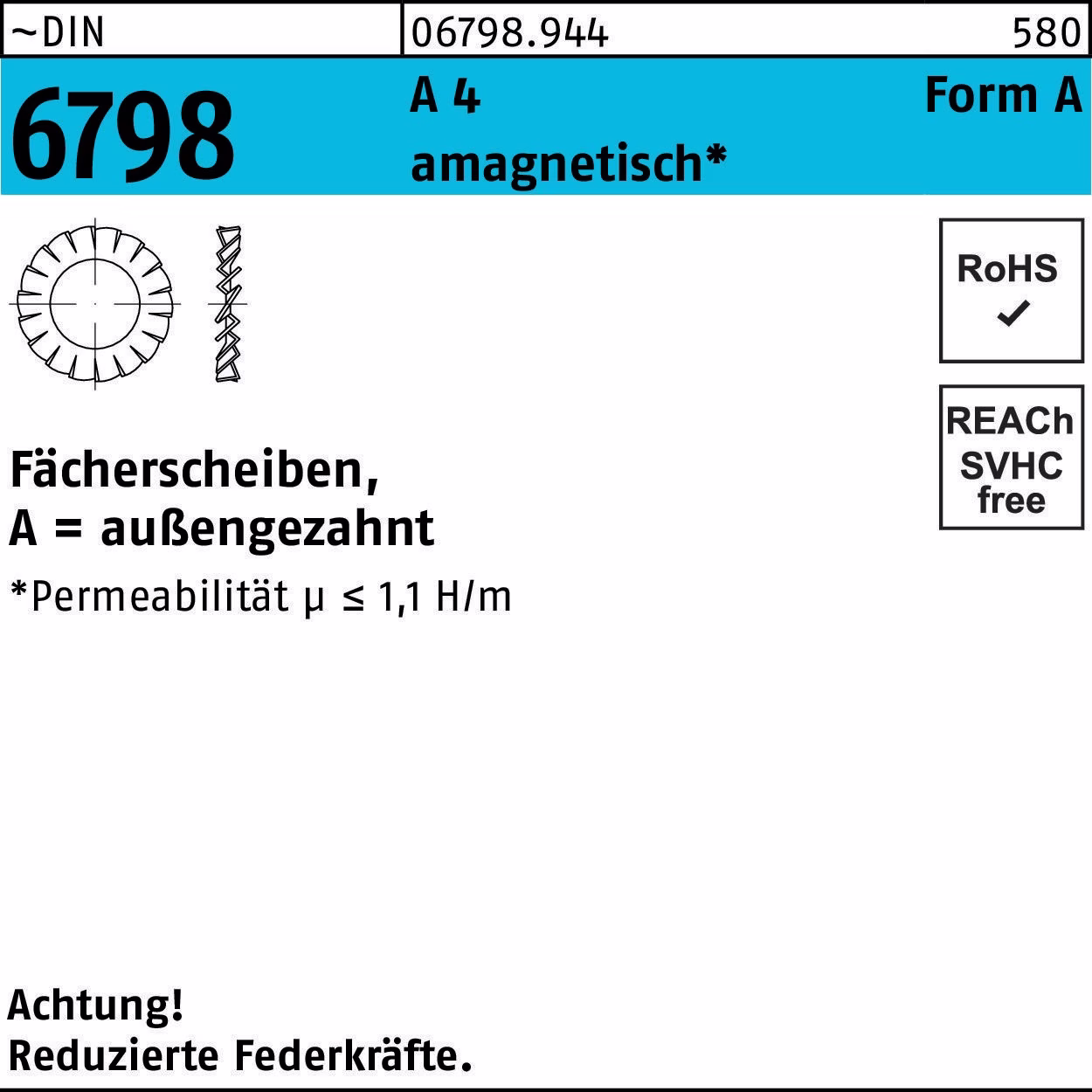 Fächerscheibe DIN 6798 FormA außengezahnt A 17 A 4 50 Stück