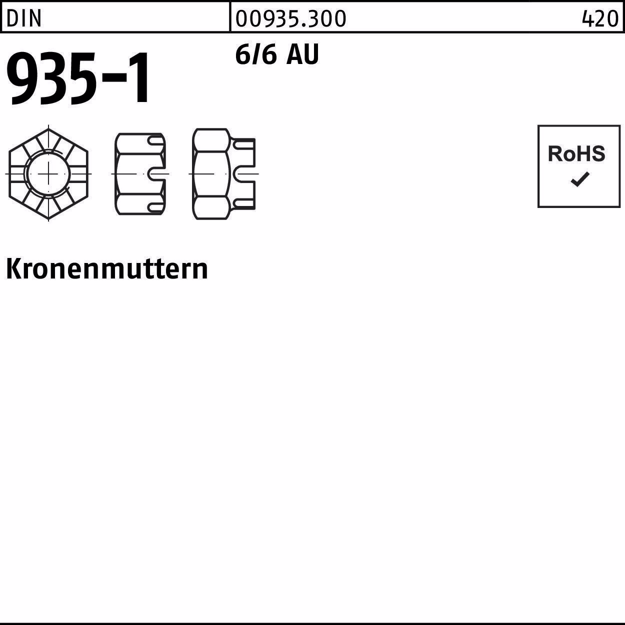 Kronenmutter DIN 935-1 M16 6/6 Automatenstahl 50 Stück