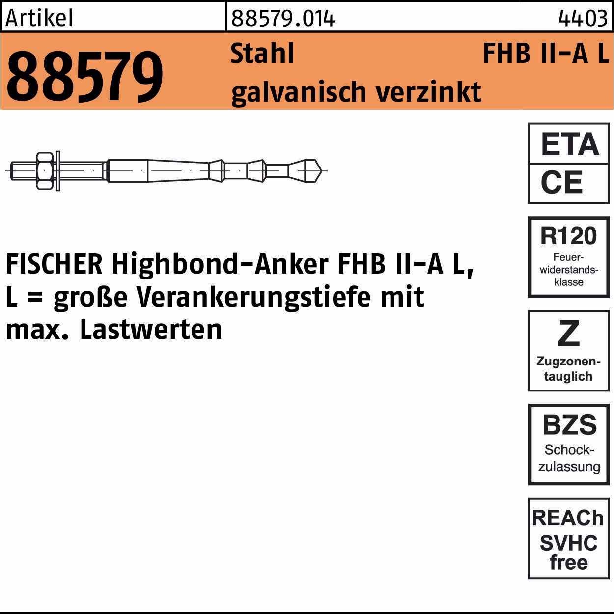 Highbond-Anker R 88579 M8x 60/10 Stahl galv.verz. 10 Stück
