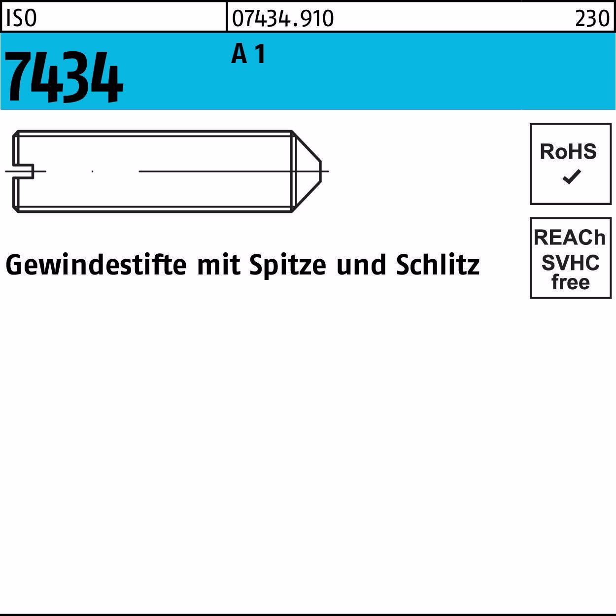 Gewindestift ISO 7434 Spitze/Schlitz M2x 3 A 1 50 Stück