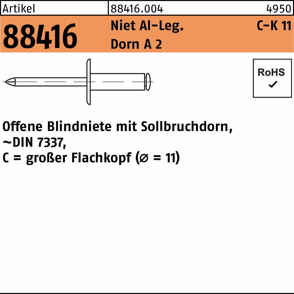 Blindniete R 88416 großer FLAKO 5x16 Niet Aluminium/Dorn A 2 500St.
