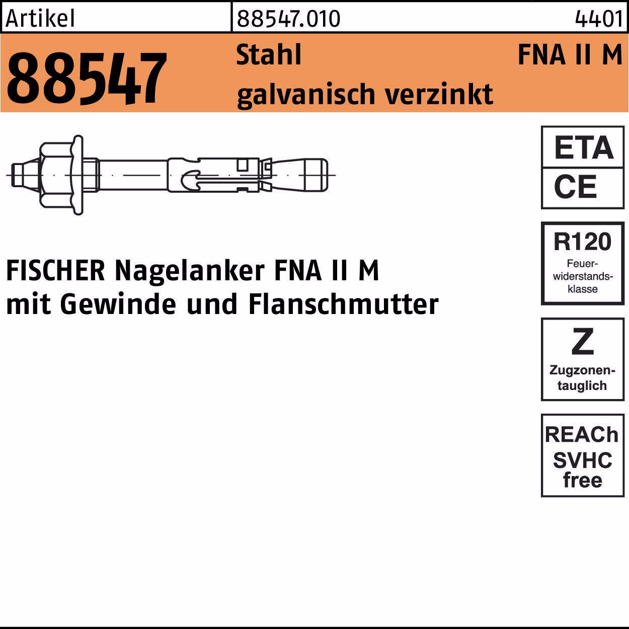 Nagelanker R 88547 Gewinde FNAII 6x30M6/5 Stahl galv.verz. 100St