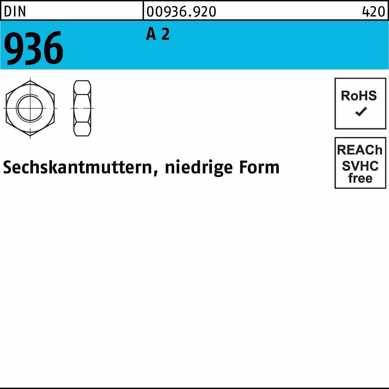 Sechskantmutter DIN 936 M10 A 2 50 Stück