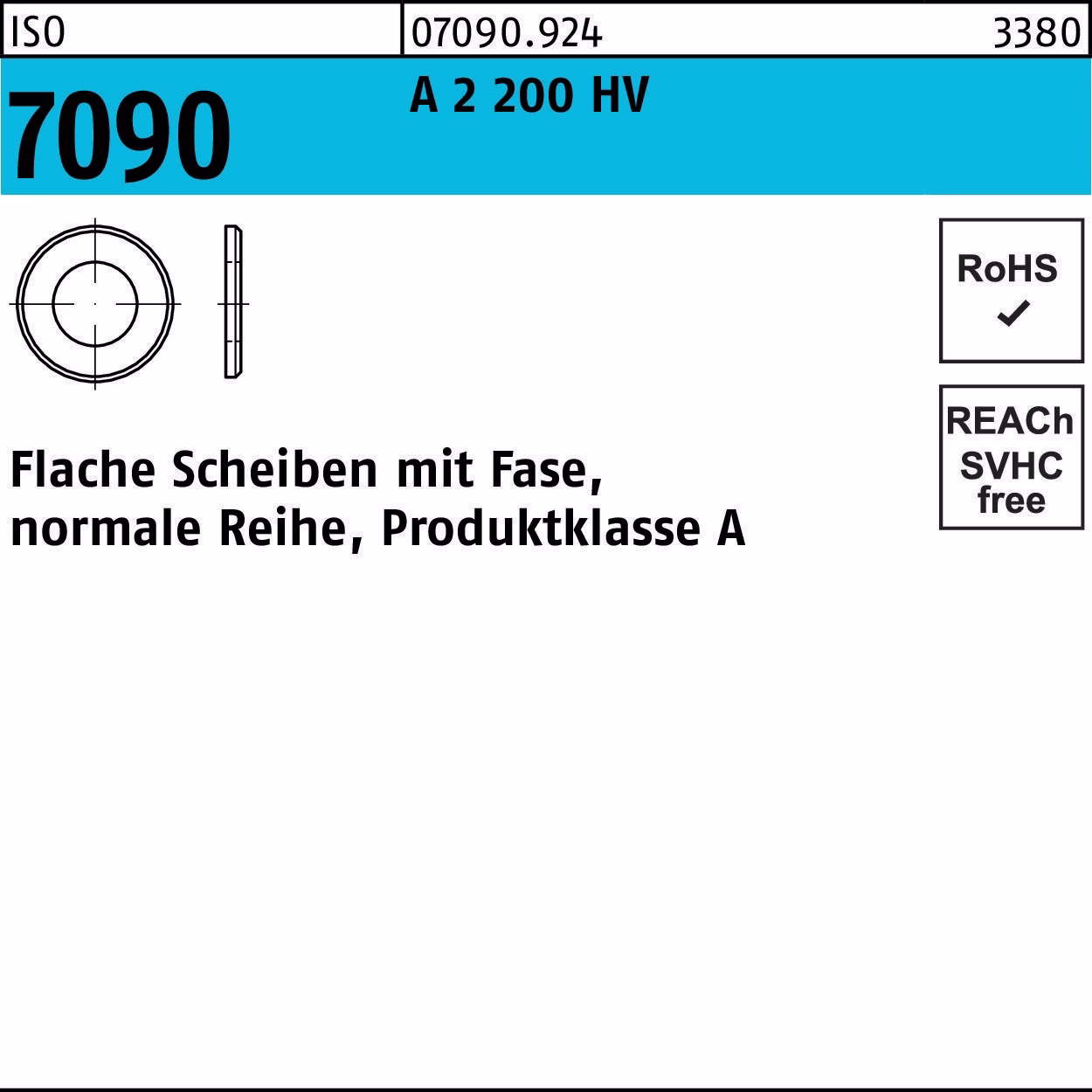 Unterlegscheibe ISO 7090 m.Fase 10 A 2 200 HV 50 Stück