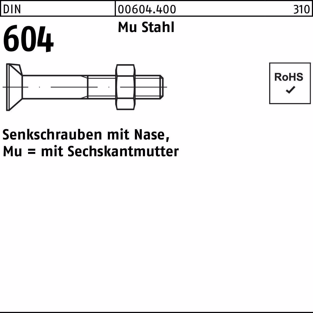 Senkschraube DIN 604 m.Nase/6-ktmutter Mu Stahl 4.6