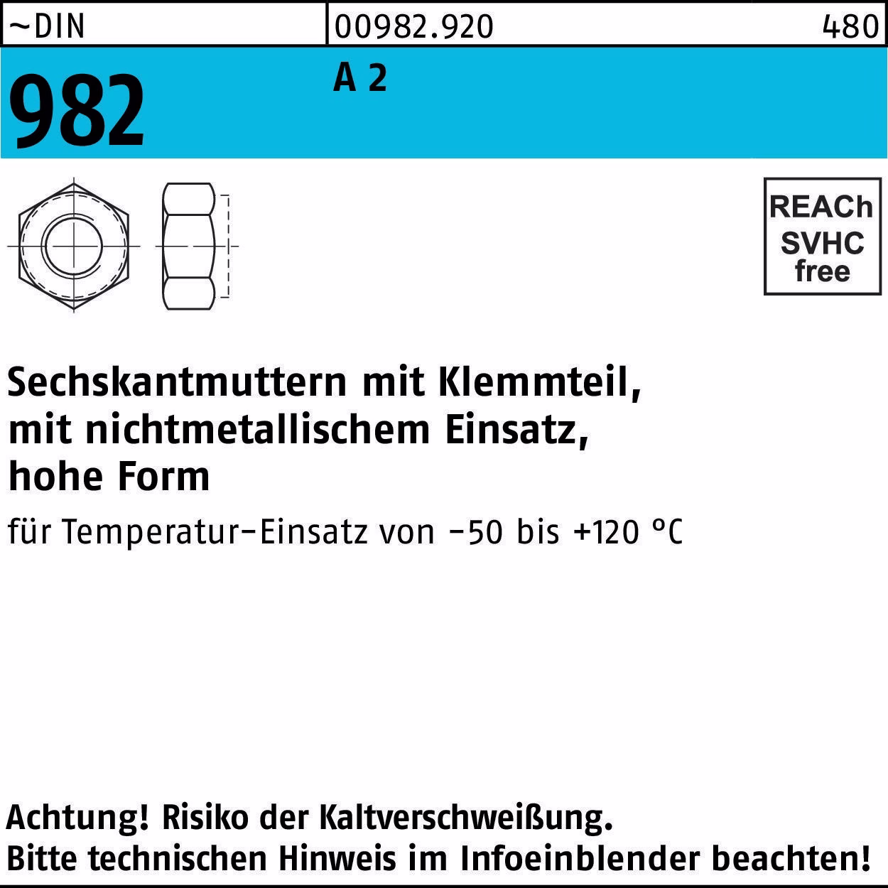 Sechskantmutter DIN 982 Klemmteil A 2