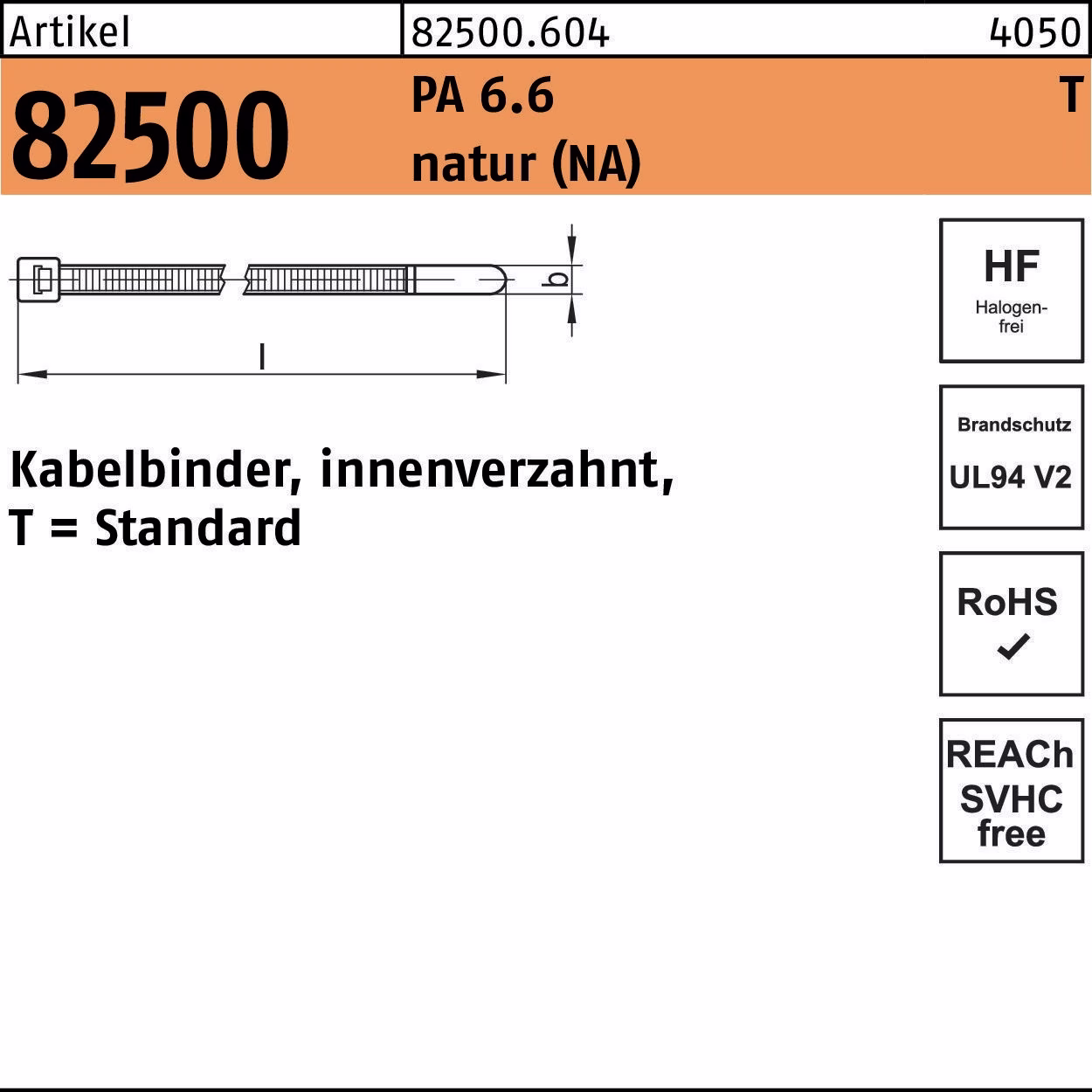 Kabelbinder R 82500 innenverz. PA 6.6 natur