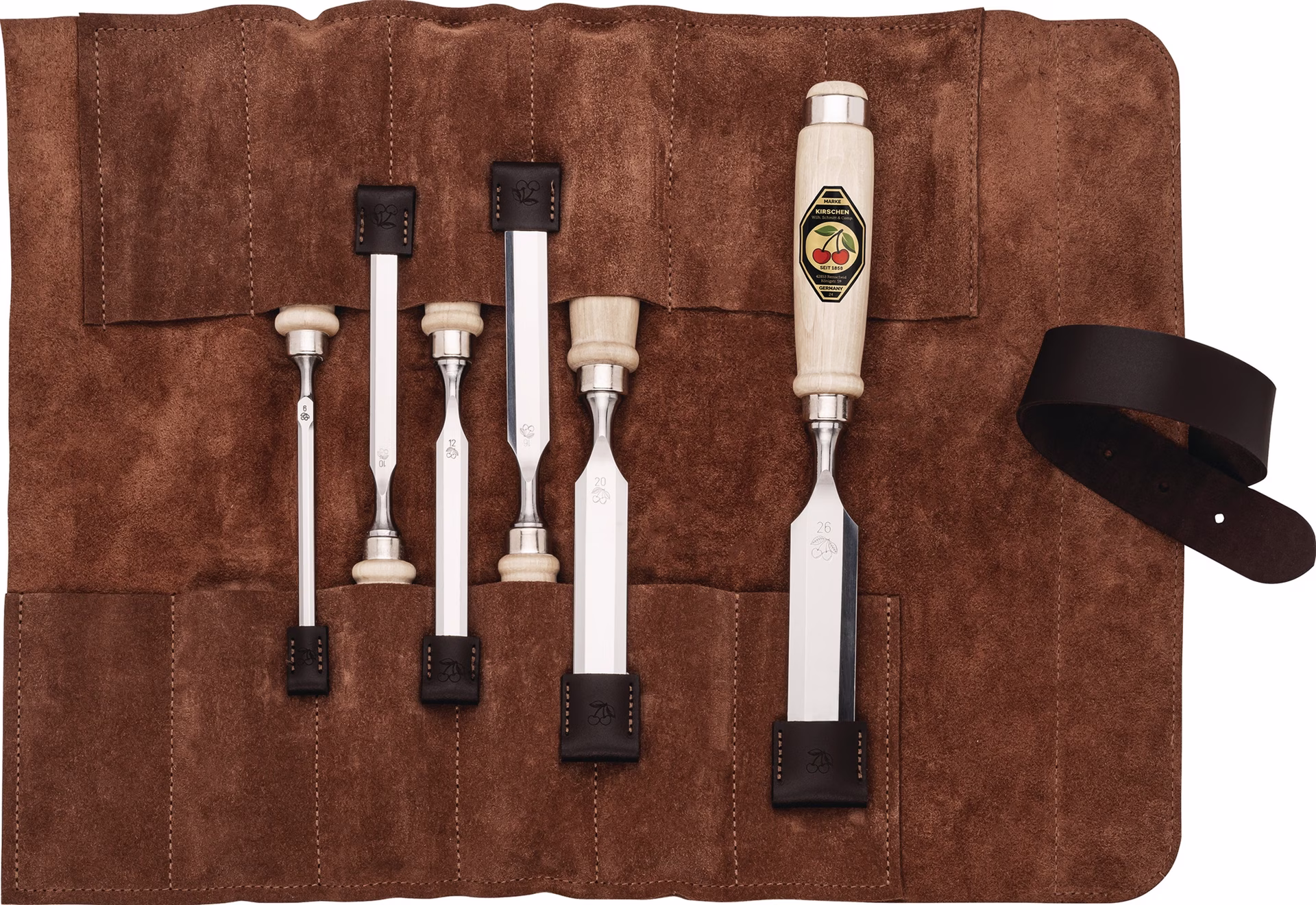 Stechbeitelsatz 6,10,12,16,20,26mm Weißbuchenh.6-tlg.Ledertasche