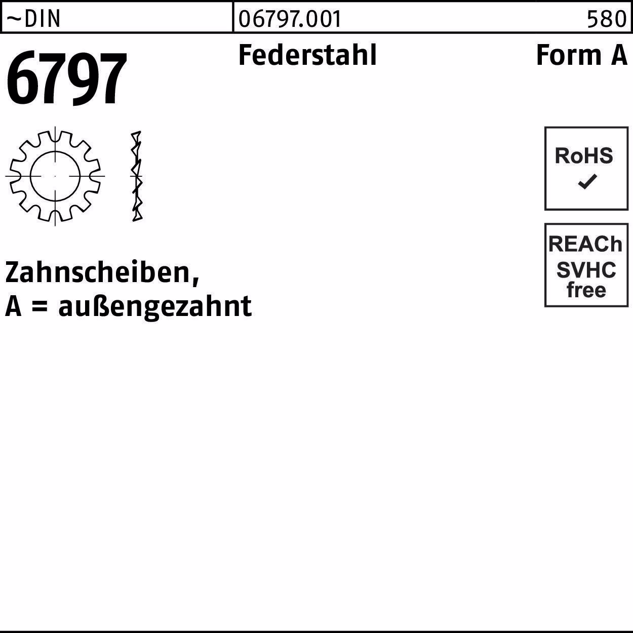 Zahnscheibe DIN 6797 FormA außengezahnt A 19 Federstahl 100 Stück