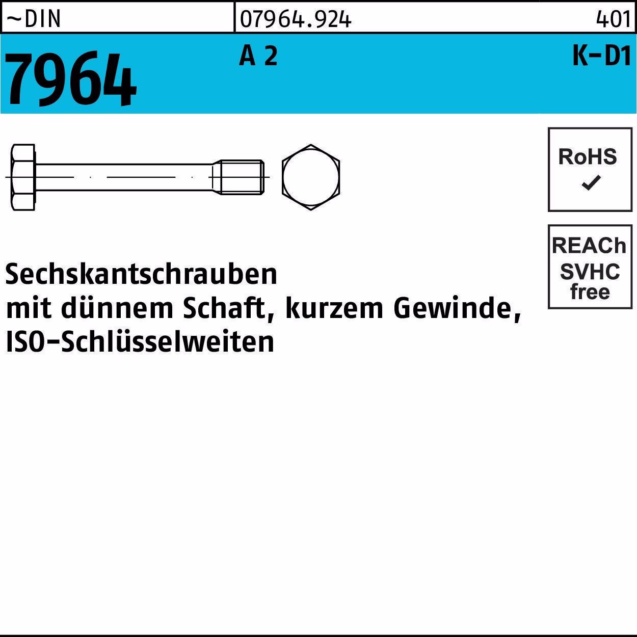 Dünnschaftschraube DIN 7964 Schaft A 2