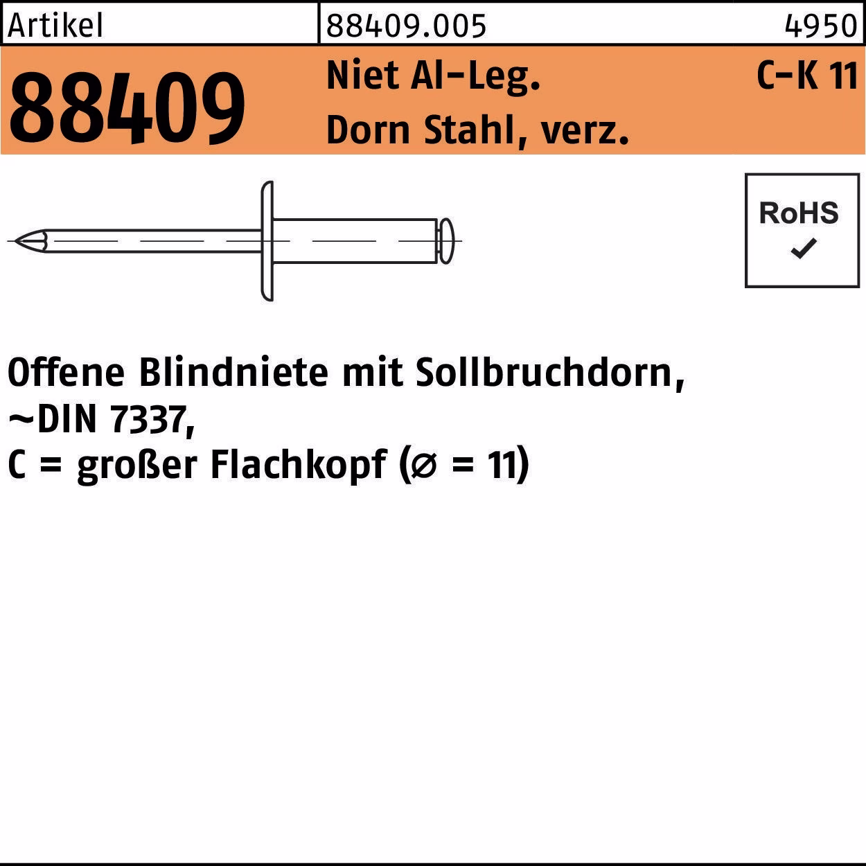 Blindniete R 88409 großer FLAKO 5x30 D.11mm Niet Alu/Dorn Stahl verz. 100St.