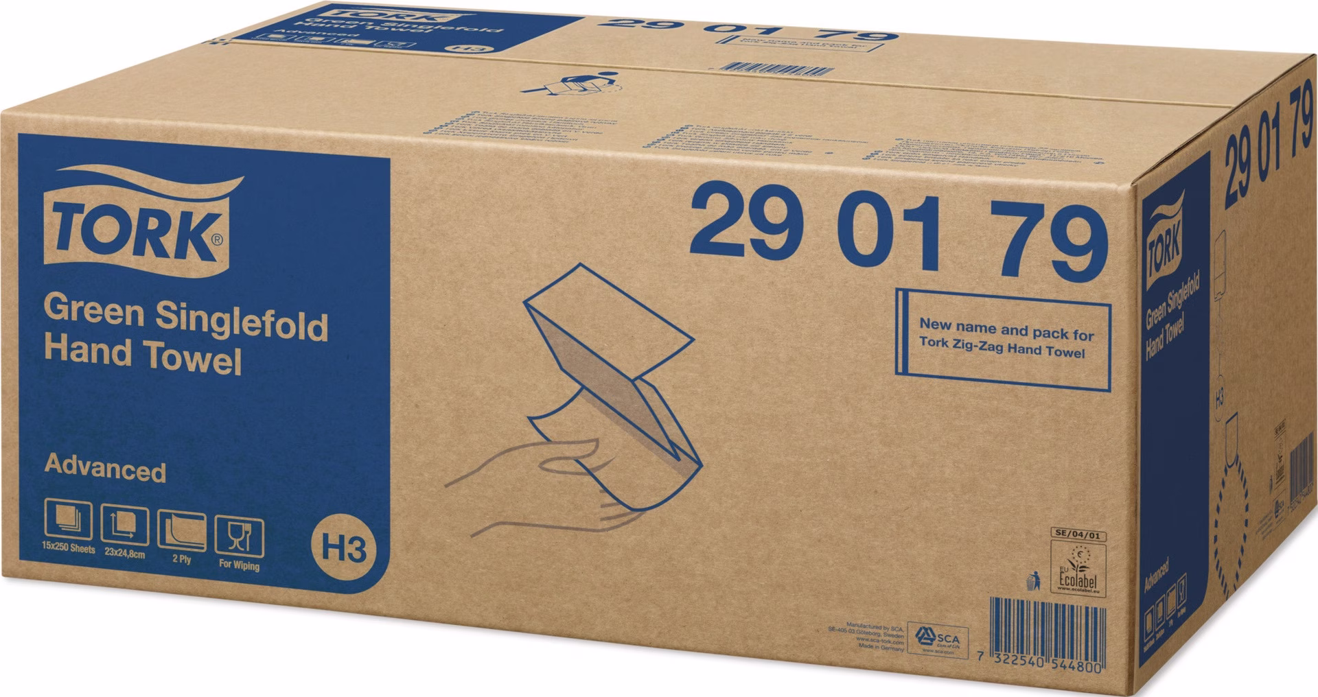 Handtuch TORK 290179 2-lagig,Dekorprägung grün L230xB248mm 15x250 Pk.