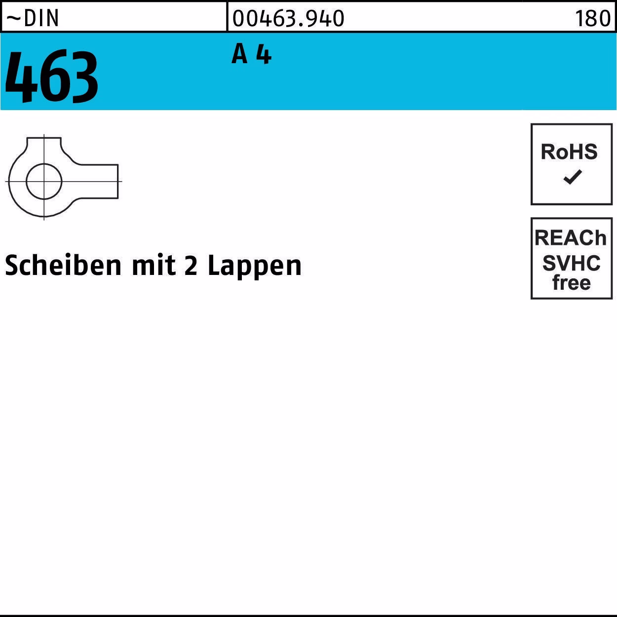 Scheibe DIN 463 m.2 Lappen 6,4 A 4 25 Stück