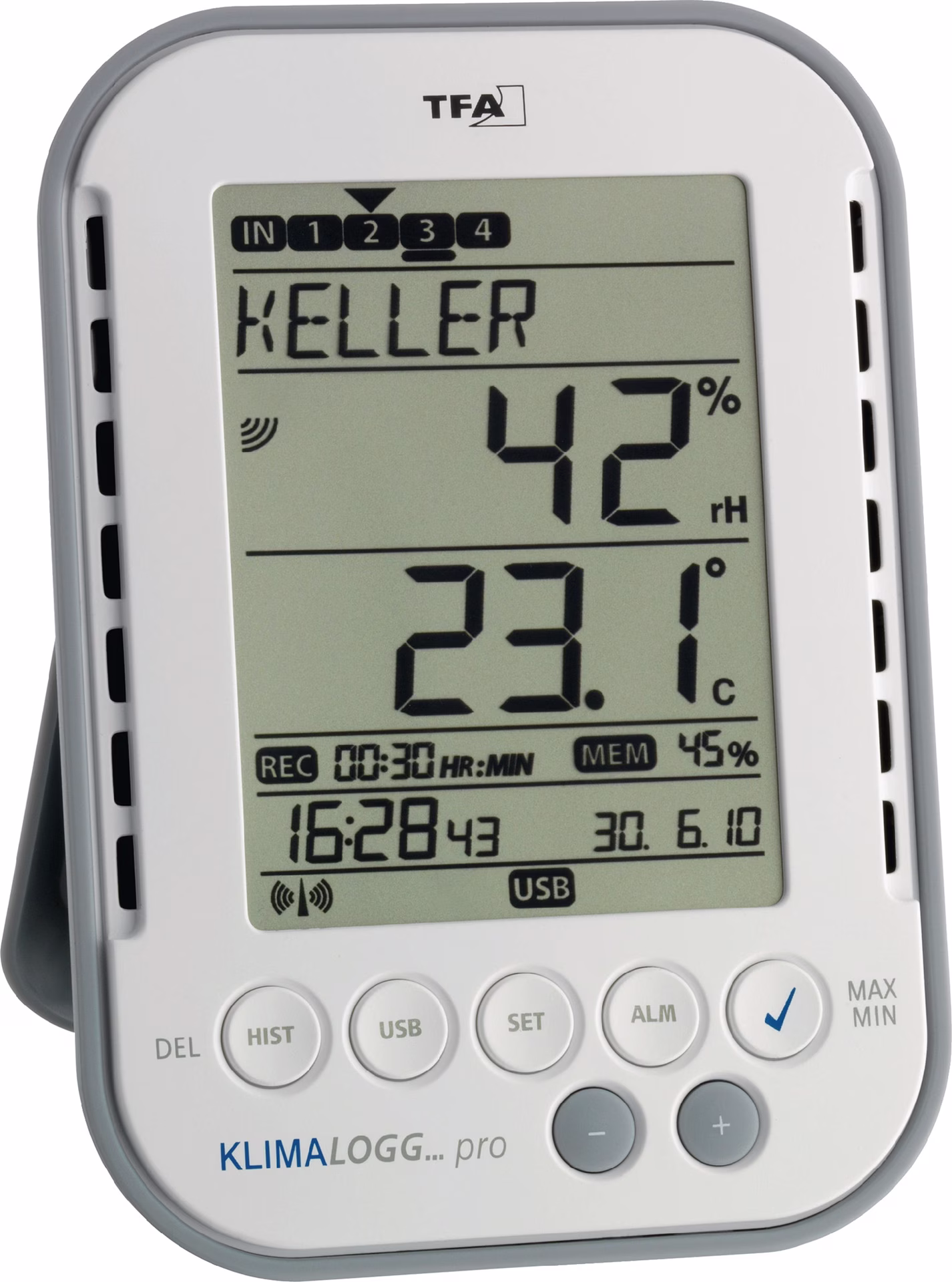 Thermo-Hygrometer Messber.0 b.50GradC/Luft 1-99% H137xB98xT26mm Ku