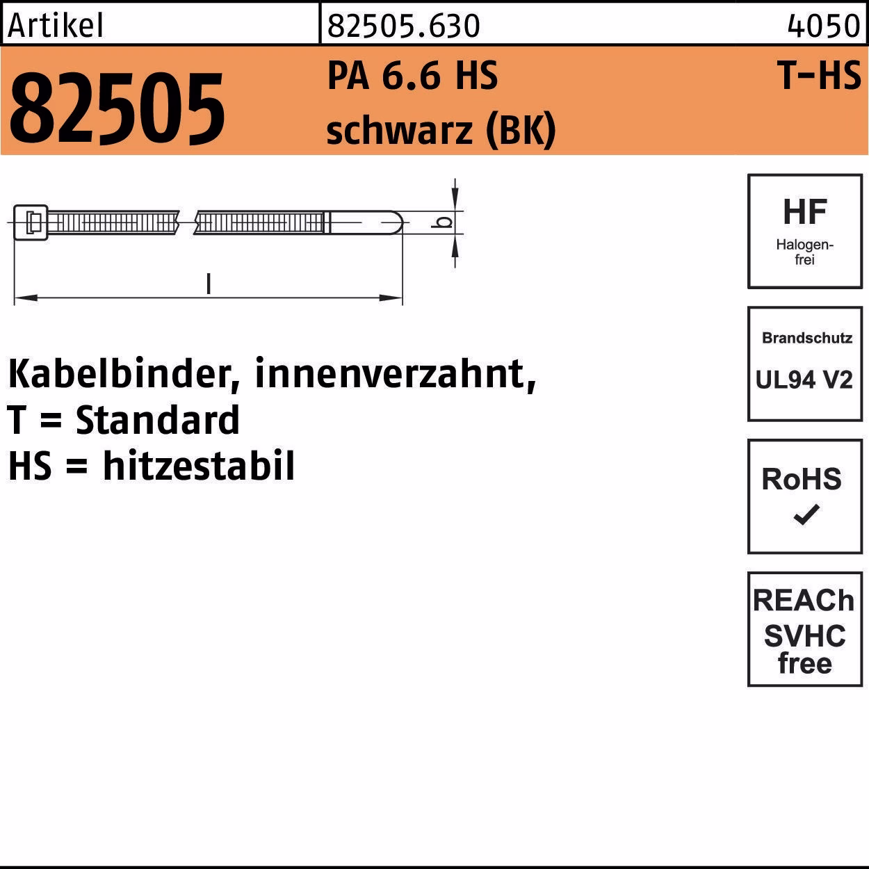 Kabelbinder R 82505 innenverz. 7,6x760 /220 PA 6.6 HS sw 50St