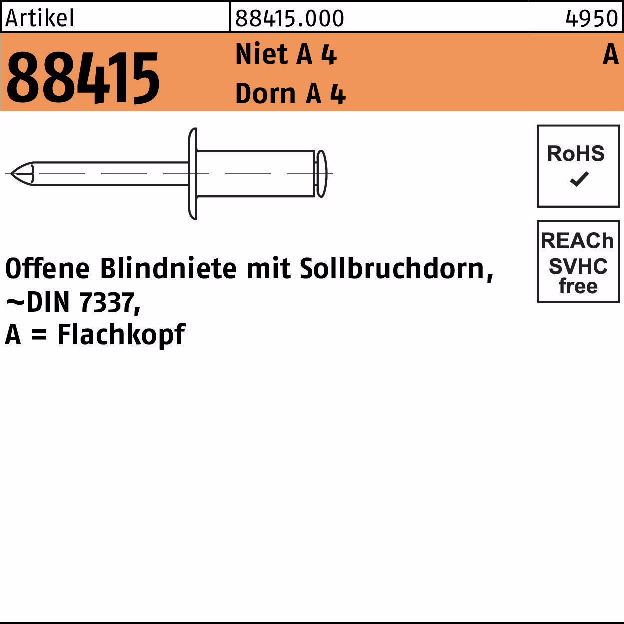 Blindniete R 88415 FLAKO Niet A 4/Dorn 4