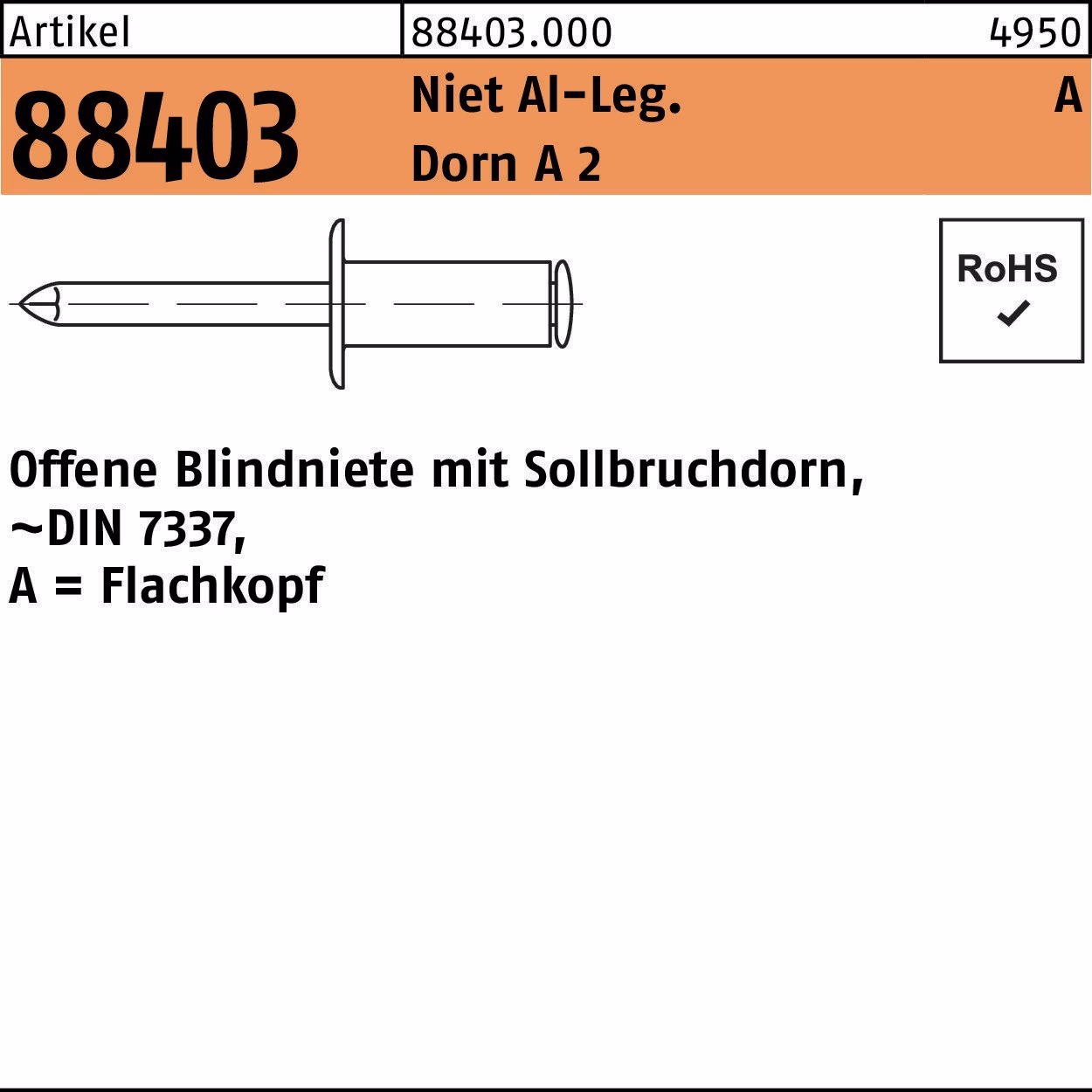 Blindniete R 88403 FLAKO Niet Aluminium/Dorn A 2