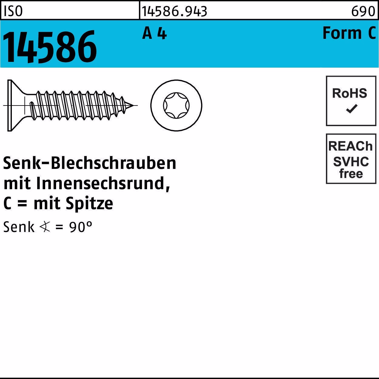 Senkblechschraube ISO 14586 ISR/Spitze 4,8x 100-T25 A 4 100 Stück